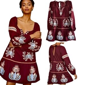 Anthropologie Let Me Be Embroidered Raspberry Dress Women’s Size M New with Tags